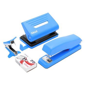 Bluepixel Equipamentos e Serviços Informáticos Lda | Conjunto Eagle Azul Néon: Agrafador, Furador e Saca Agrafos Eagle Agrafadores