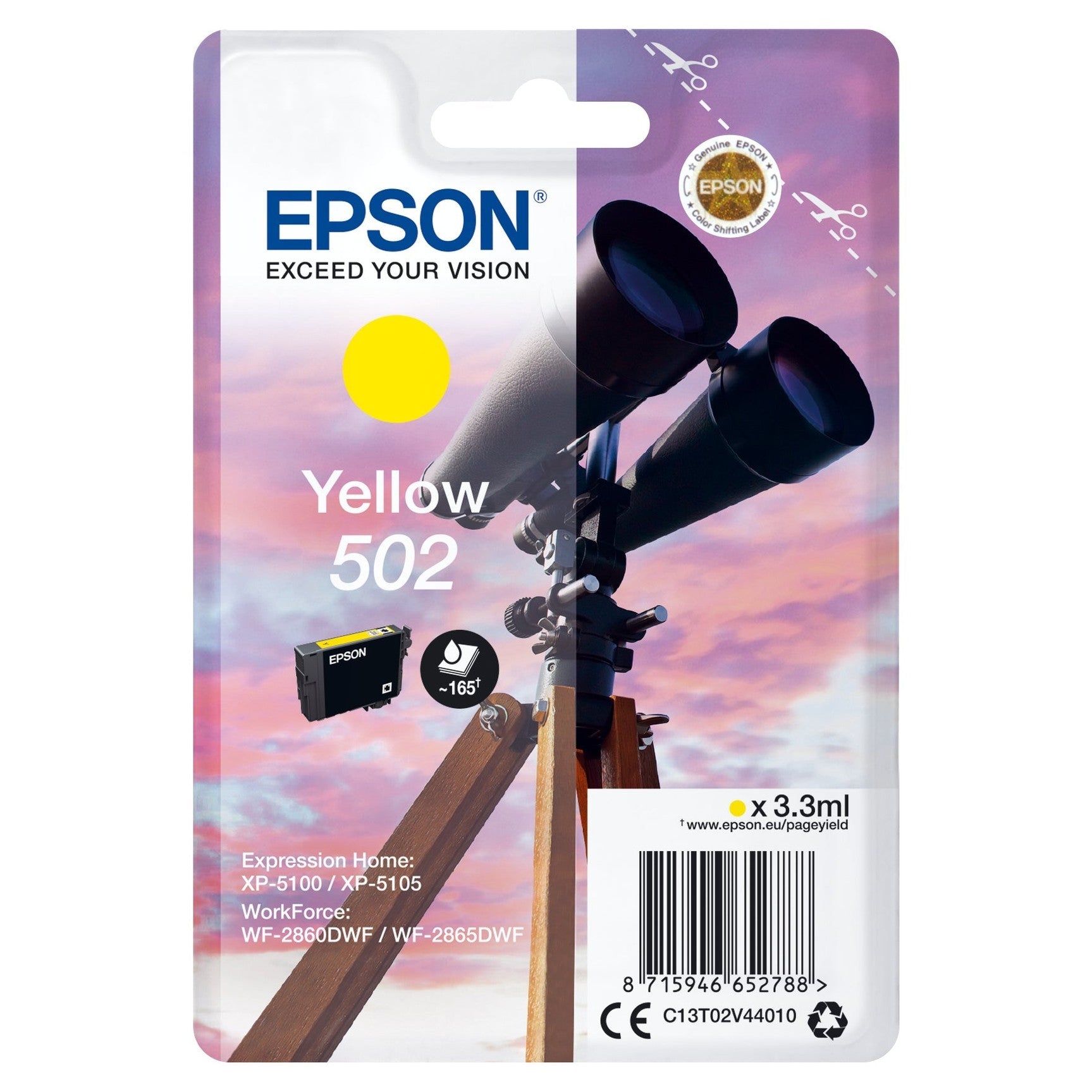 Tinteiro EPSON 502 Amarelo para XP-51xx e WF-286x | Compatível Epson