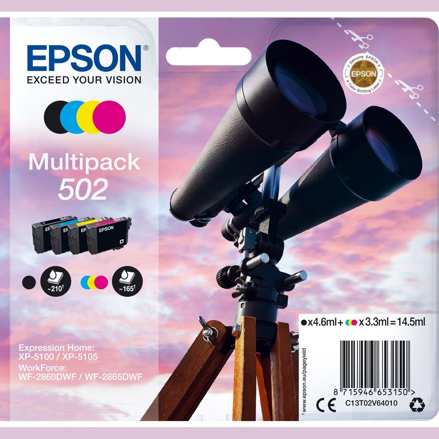 Tinteiro EPSON 502 Multipack 4 Cores para XP-5100 e WF-2860 Epson