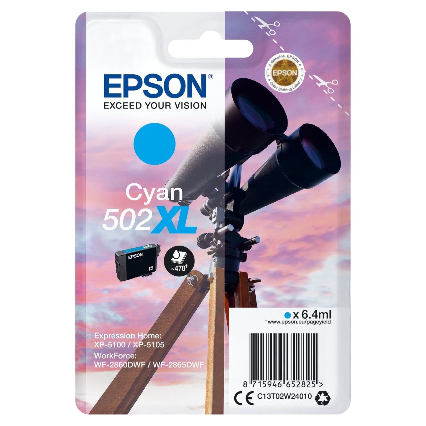 Tinteiro EPSON 502 Ciano XL para XP-51xx e WF-286x | Alta Capacidade Epson