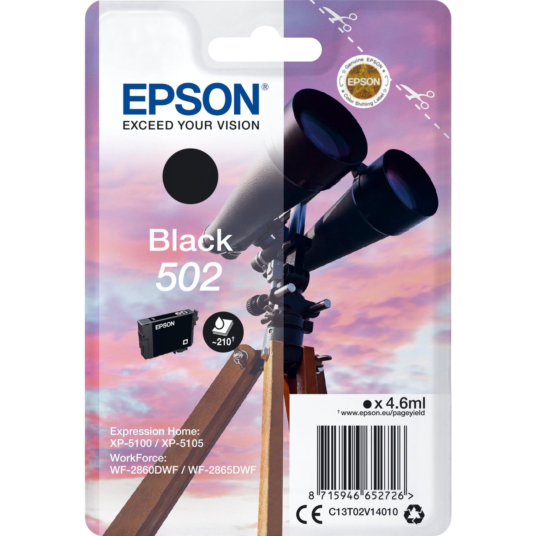 Tinteiro EPSON 502 Preto + Alarme RF - XP-51xx, WF-286x