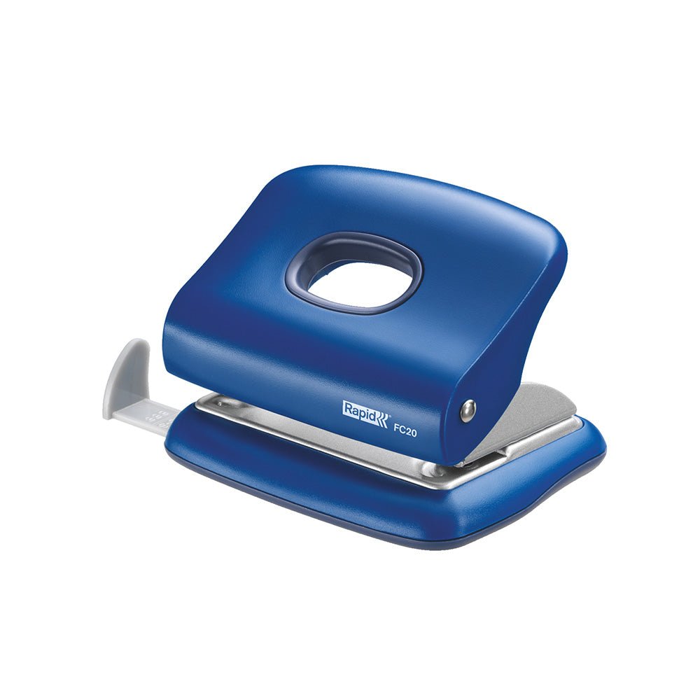 Bluepixel Equipamentos e Serviços Informáticos Lda | Furador de 20 Folhas Rapid FC20 Fashion Azul – Alta Capacidade Rapid Furadores