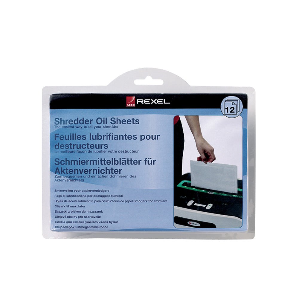 Bluepixel Equipamentos e Serviços Informáticos Lda | Folhas Lubrificantes Universais para Destruidoras Rexel – 12 unidades Rexel Corte Tiras