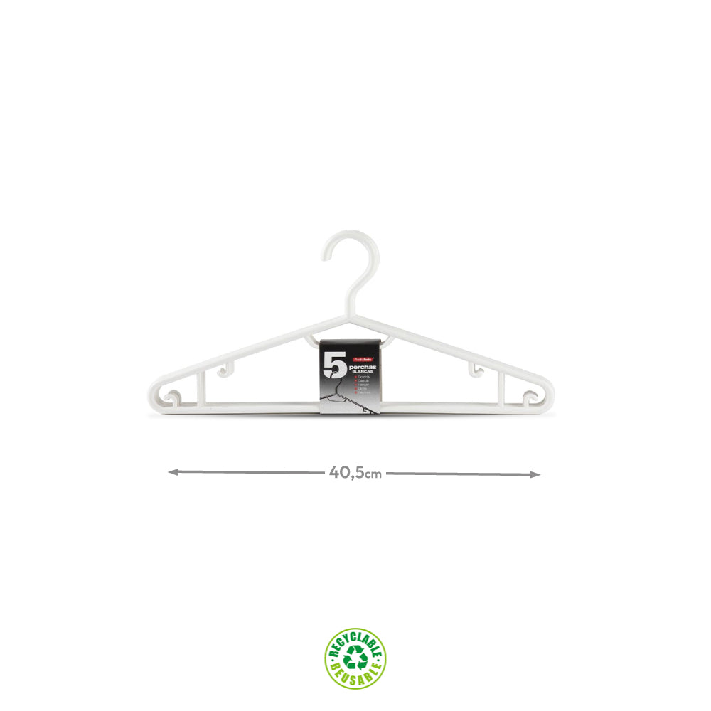 Cabide 40,5x18x3,3cm Branco 5un