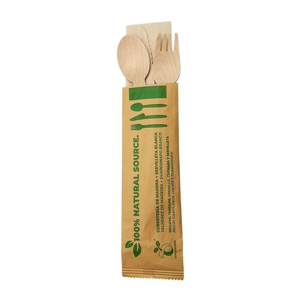 Conjunto de Talheres em Madeira com Guardanapo Único – Elegância Natural