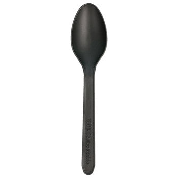 Colheres Sobremesa C-PLA Reutilizáveis 12,7cm Preto 100un