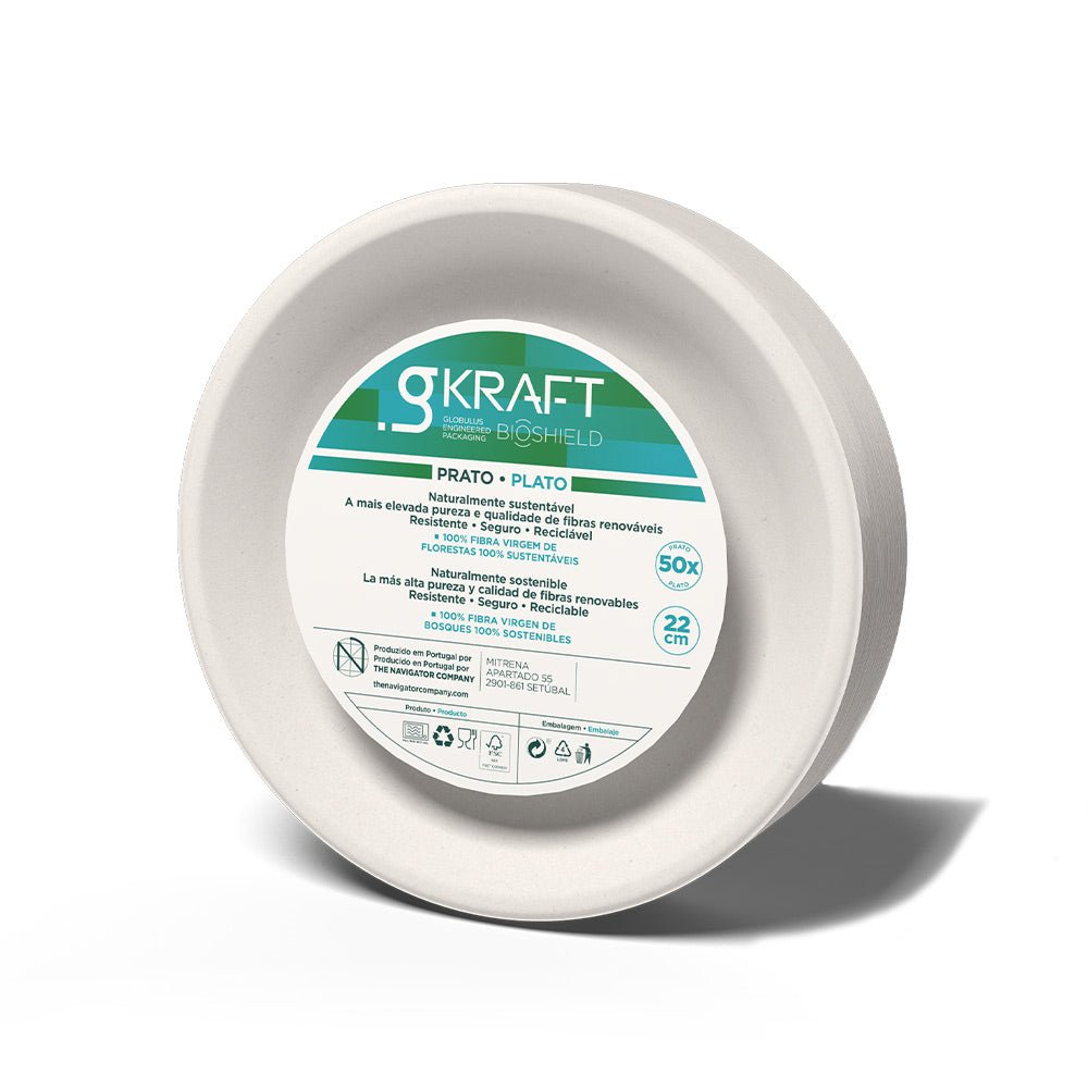 Pratos Redondos de Celulose 22cm Branco gKRAFT – 50 Unidades