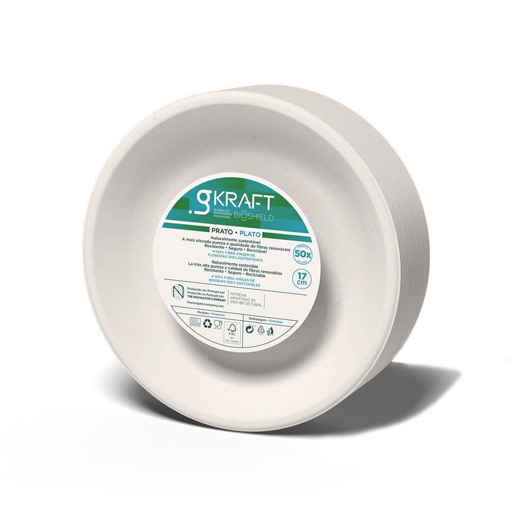 Pratos de Celulose Eucalipto 17cm Brancos — Pack com 50 Unidades