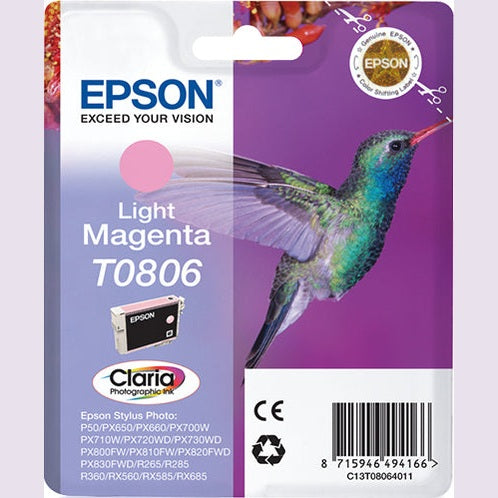 Tinteiro EPSON T0806 Magenta Claro - Stylus Photo P50/PX6xx/PX7xx/PX8xx/R2xx/R360/RX560/RX585/RX685
