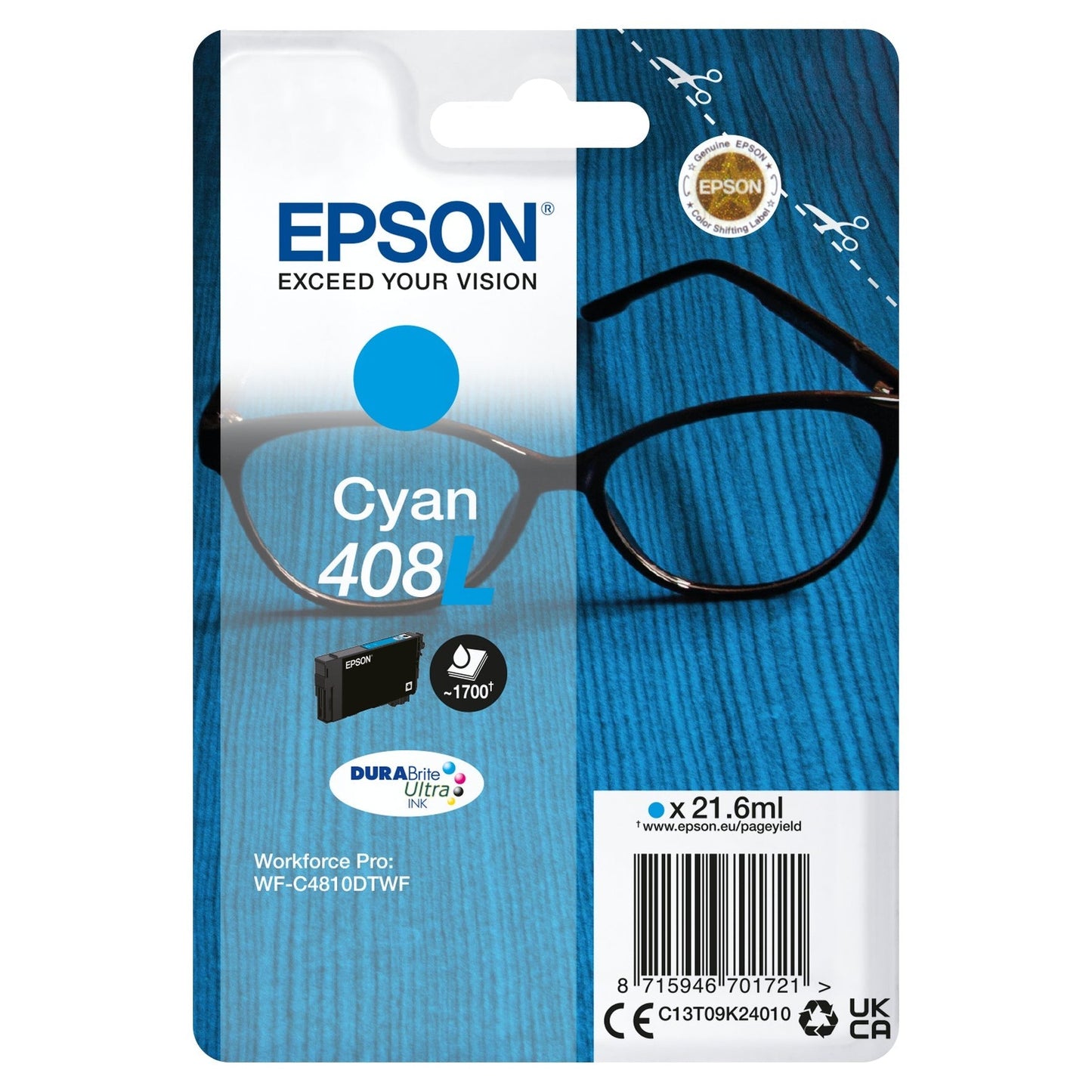 Tinta Cyan EPSON 6LB 408L Spectacles DURABrite Ultra para Impressora Epson
