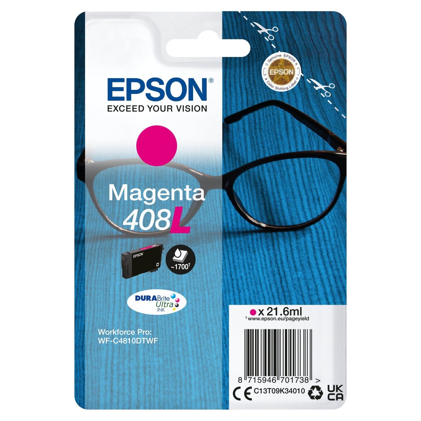 Tinta Magenta EPSON 408L 2LB - Durabrite Ultra para Impressoras Epson