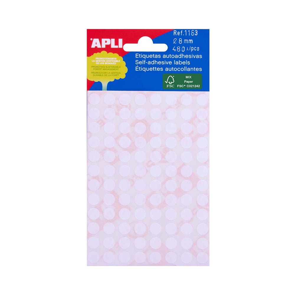 Bluepixel Equipamentos e Serviços Informáticos Lda | Etiquetas Redondas 8mm Brancas Apli 1183 - 480 Unidades Apli Etiquetas