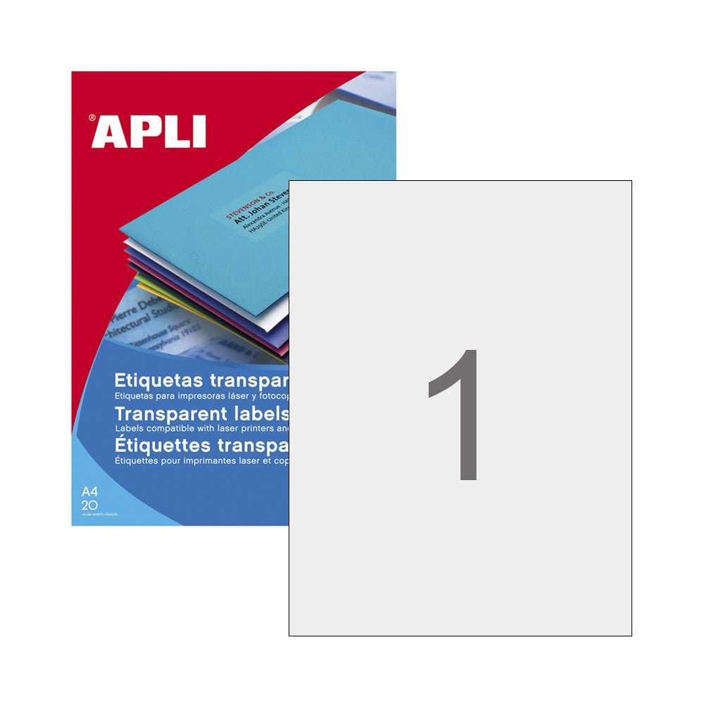 Bluepixel Equipamentos e Serviços Informáticos Lda | Etiquetas Transparentes 210x297mm para Intempéries – 20 unidades Apli Etiquetas