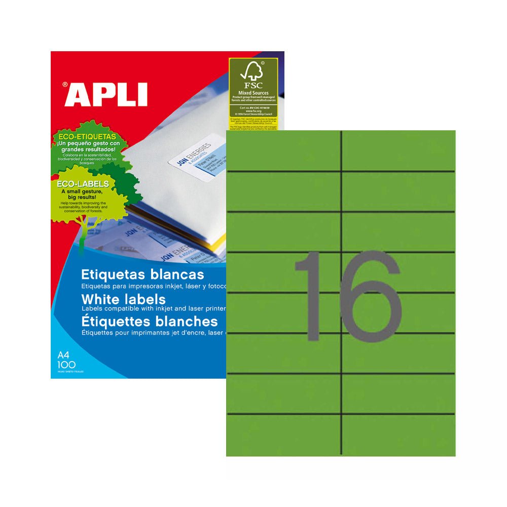 Bluepixel Equipamentos e Serviços Informáticos Lda | Etiquetas A4 Verde 105x037mm - 320 unidades | Apli Apli Etiquetas