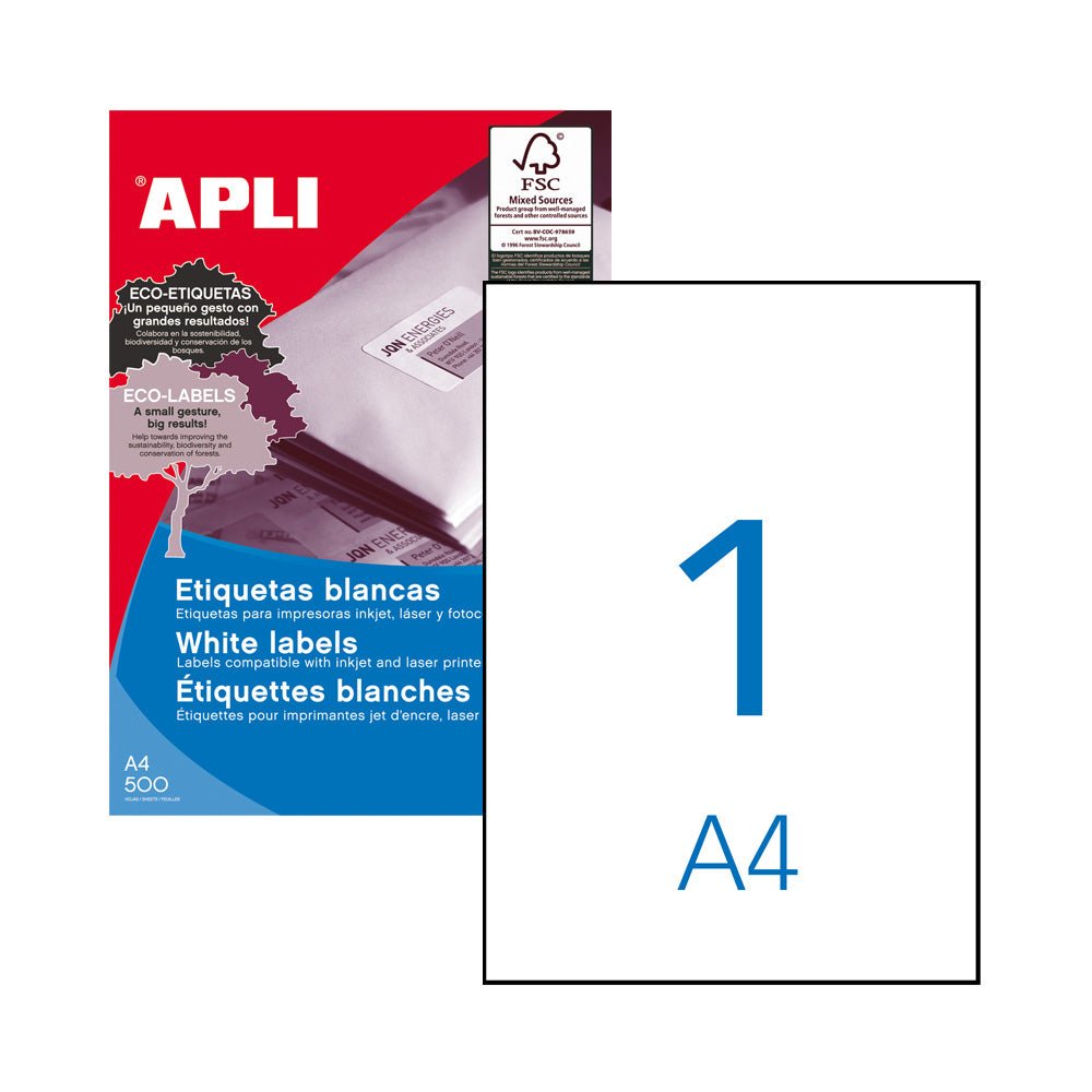 Bluepixel Equipamentos e Serviços Informáticos Lda | Etiquetas A4 210x297mm - 500 folhas, 500 und. Apli Etiquetas