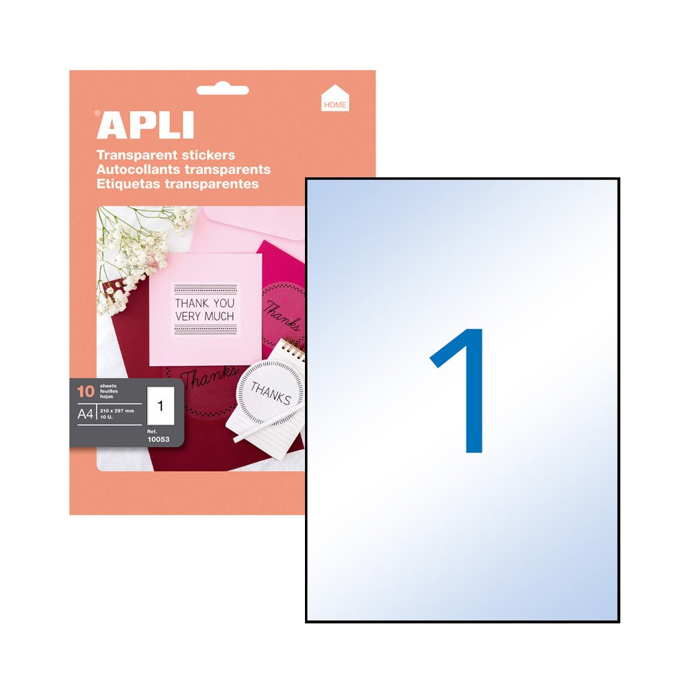 Bluepixel Equipamentos e Serviços Informáticos Lda | Etiquetas Transparentes A4 210x297mm – Pack com 10 Folhas Apli Etiquetas
