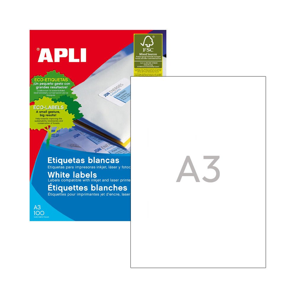 Bluepixel Equipamentos e Serviços Informáticos Lda | Etiquetas A3 297x420mm 100 folhas - Pacote com 100 unidades Apli Etiquetas
