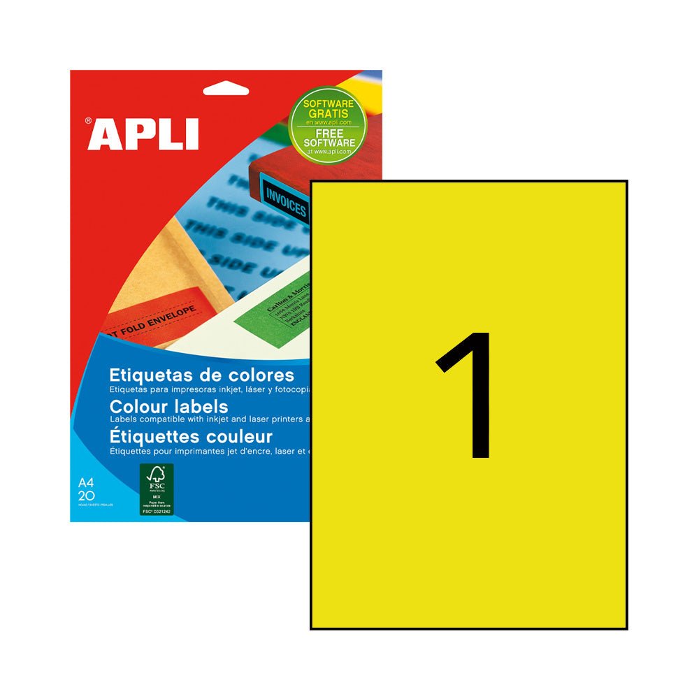 Bluepixel Equipamentos e Serviços Informáticos Lda | Etiquetas A4 210x297mm Amarelas – 100 folhas, 100 unidades Apli Etiquetas