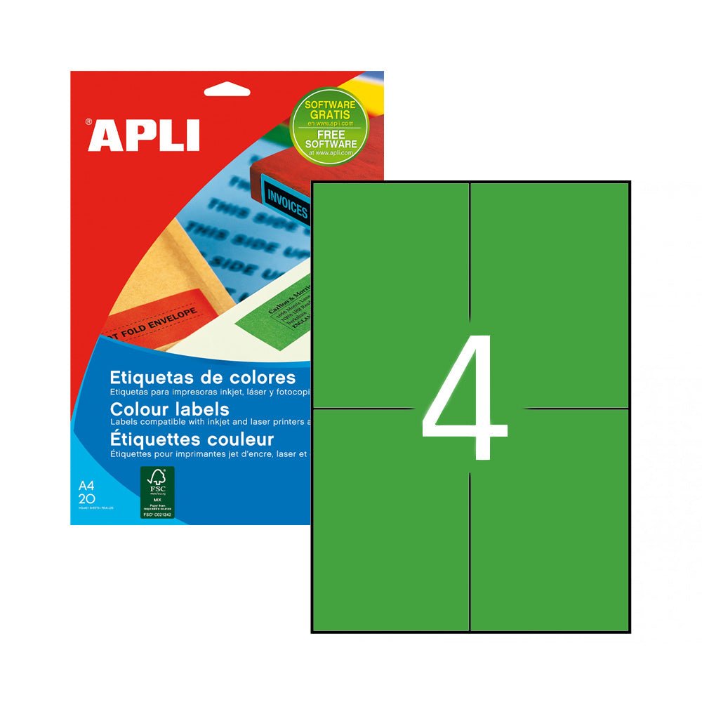 Bluepixel Equipamentos e Serviços Informáticos Lda | Etiquetas A4 Verdes 105x148mm - 80 Unidades | Apli Apli Etiquetas