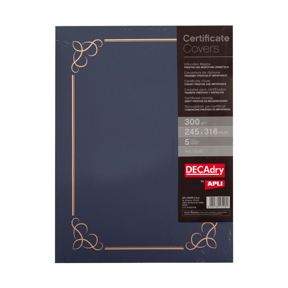 Bluepixel Equipamentos e Serviços Informáticos Lda | Capa para Certificados 245x316mm 300g Azul - Pack com 5 unidades Apli Capas com Bolsa