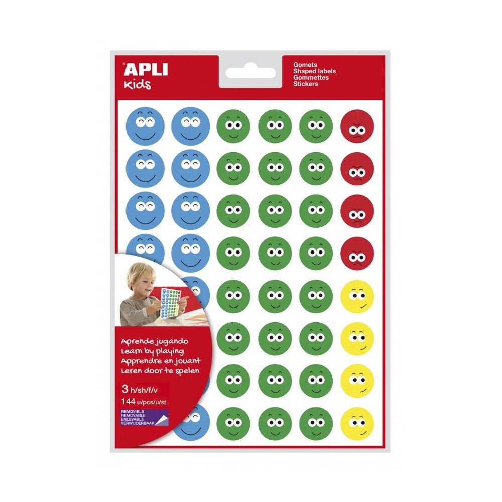 Bluepixel Equipamentos e Serviços Informáticos Lda | Etiquetas Redondas Apli Kids Caras Felizes e Tristes 144un Apli Etiquetas