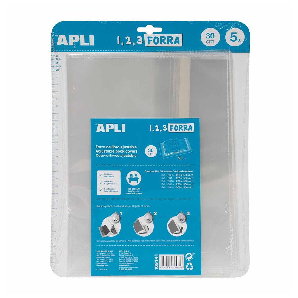 Bluepixel Equipamentos e Serviços Informáticos Lda | Forra Livros Ajustável 300x530mm 75 Microns - Pack com 5 unidades Apli Forra Livros