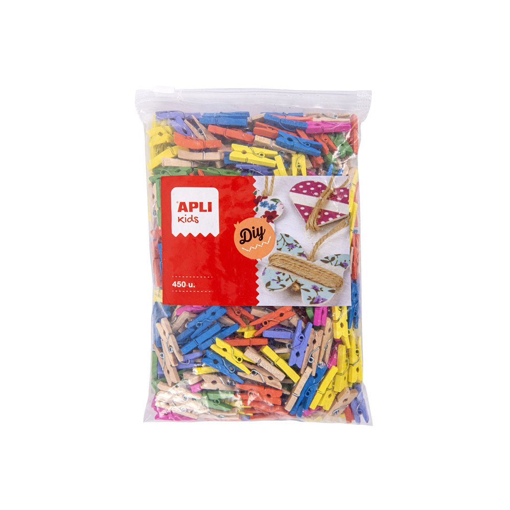 Bluepixel Equipamentos e Serviços Informáticos Lda | Mini Molas de Madeira para Papeis 25x3mm - Cores Sortidas, 450 un Apli Clips e Molas