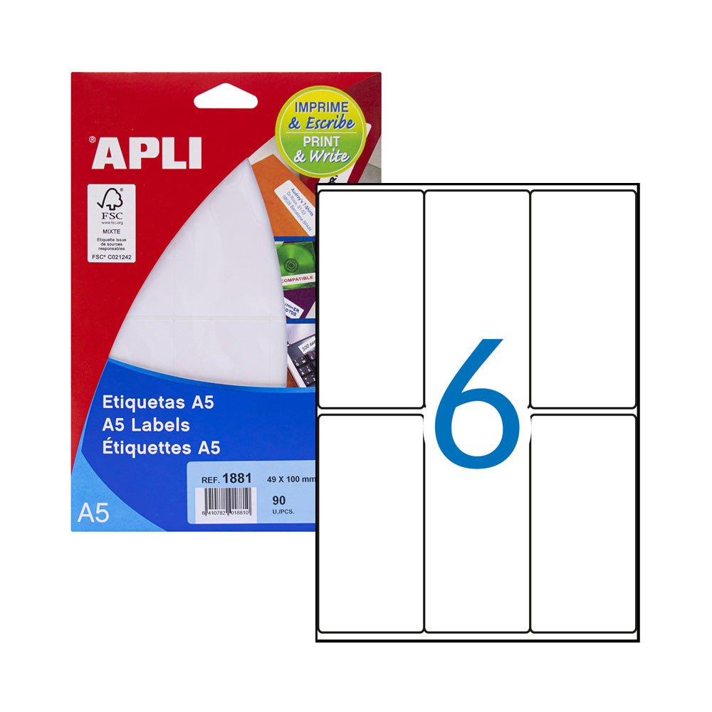 Bluepixel Equipamentos e Serviços Informáticos Lda | Etiquetas Apli 049x100mm A5 Brancas – 102 unidades Apli Etiquetas