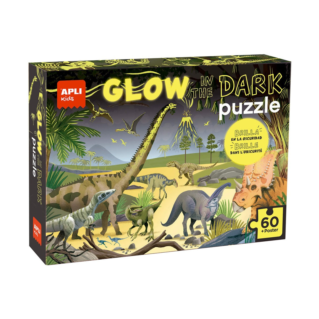 Jogo Educativo Puzzle Apli Fluor Dinossauros 60 Peças