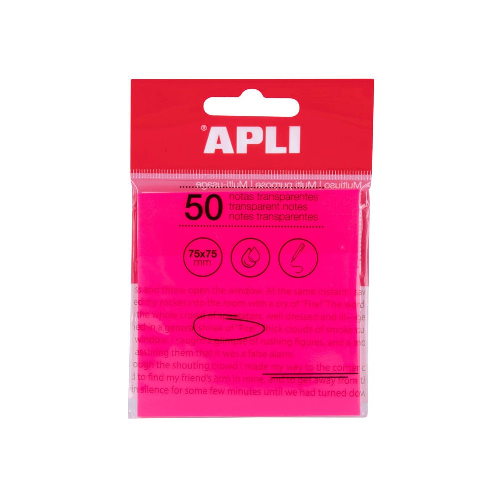 Bluepixel Equipamentos e Serviços Informáticos Lda | Bloco de Notas Aderentes 7,5x7,5cm, Film Rosa Translúcido, 50 folhas Apli Notas Aderentes