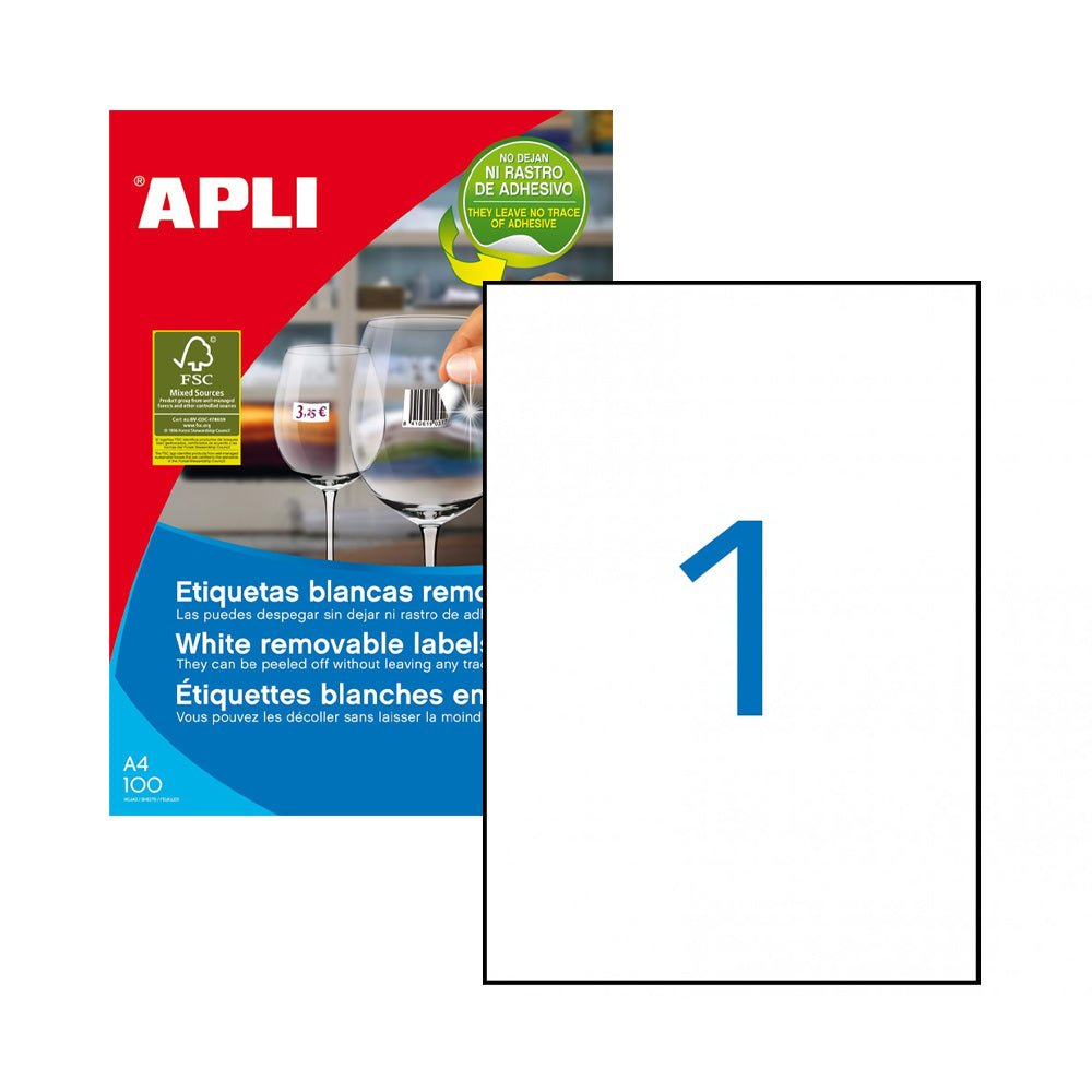 Bluepixel Equipamentos e Serviços Informáticos Lda | Etiquetas Removíveis A4 210x297mm - 100 unidades Apli Etiquetas