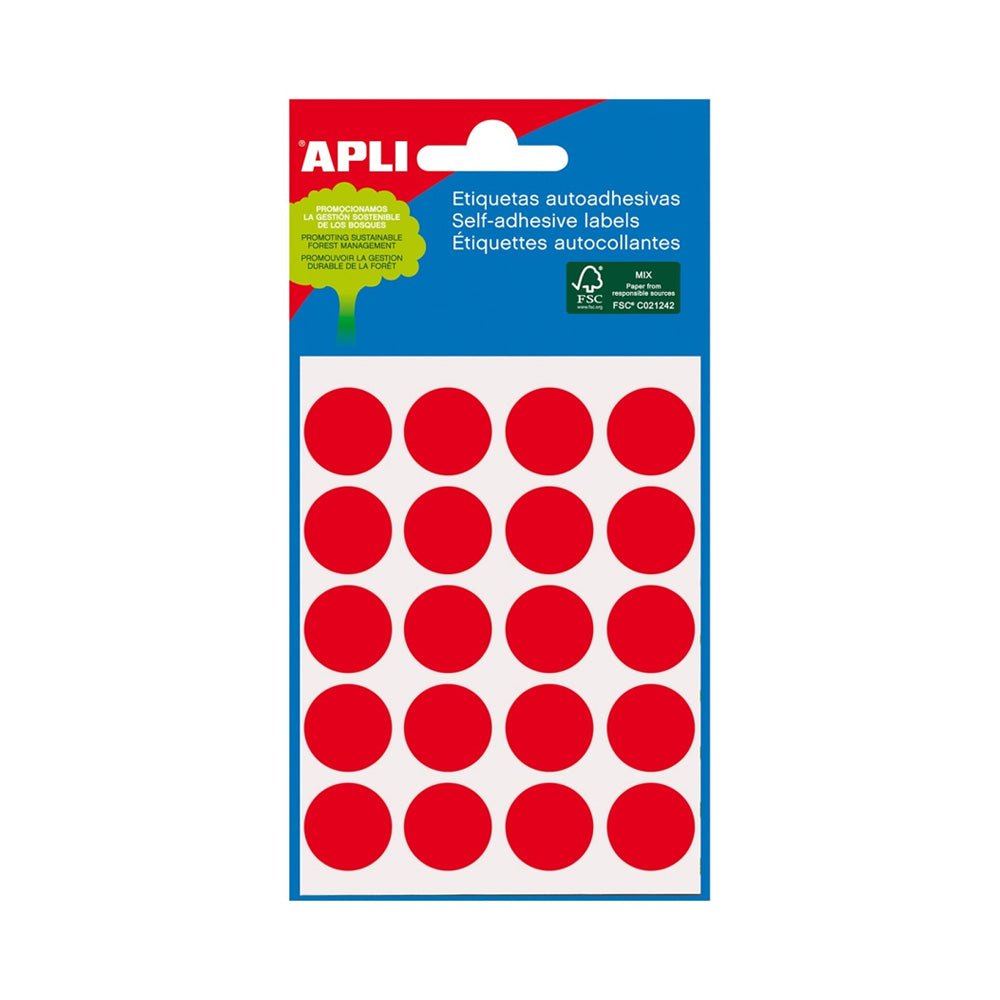 Bluepixel Equipamentos e Serviços Informáticos Lda | Etiquetas Redondas Vermelhas 19mm Apli 2065 – 100 Unidades Apli Etiquetas