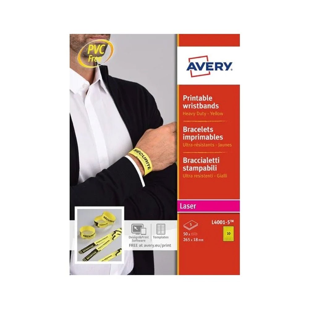 Bluepixel Equipamentos e Serviços Informáticos Lda | Pulseiras de Identificação Avery L4001-5 Amarelas 50 unidades Avery Etiquetas