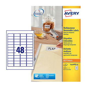 Bluepixel Equipamentos e Serviços Informáticos Lda | Etiquetas Removíveis Avery 045,7x021,2mm – 25 Folhas, 1200un Avery Etiquetas