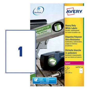 Bluepixel Equipamentos e Serviços Informáticos Lda | Etiquetas Resistentes 210x297mm Avery 20 Unidades para Intemperies Avery Folhas A4