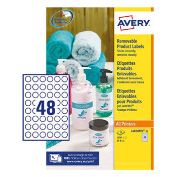 Bluepixel Equipamentos e Serviços Informáticos Lda | Etiquetas Redondas Removíveis 25mm Avery - 1200 un, 25 folhas Avery Etiquetas