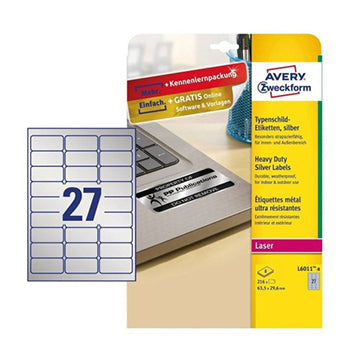 Bluepixel Equipamentos e Serviços Informáticos Lda | Etiquetas Resistentes Avery 63,5x29,6mm Prata - 8 Folhas Avery Folhas A4