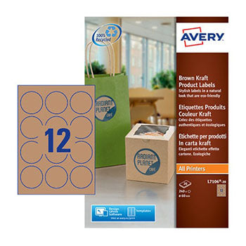 Bluepixel Equipamentos e Serviços Informáticos Lda | Etiquetas Redondas Kraft de 60mm — 240 Unidades, Avery Avery Etiquetas