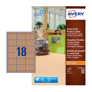 Bluepixel Equipamentos e Serviços Informáticos Lda | Etiquetas Kraft Avery 062x042mm — 20 Folhas, 360 Unidades Avery Etiquetas