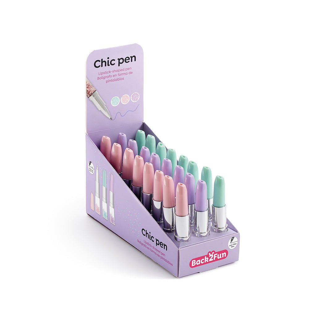 Bluepixel Equipamentos e Serviços Informáticos Lda | Esferográfica Batom Glitter 24 un - Canetas Decorativas e Elegantes Back2Fun Esferográficas
