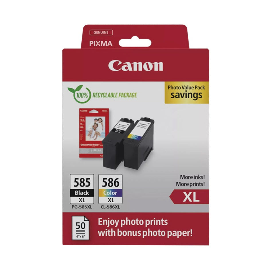 Tinteiros originais Canon 585XL/586XL preto e colorido, compatíveis com impressoras Canon, modelo 6204C005.