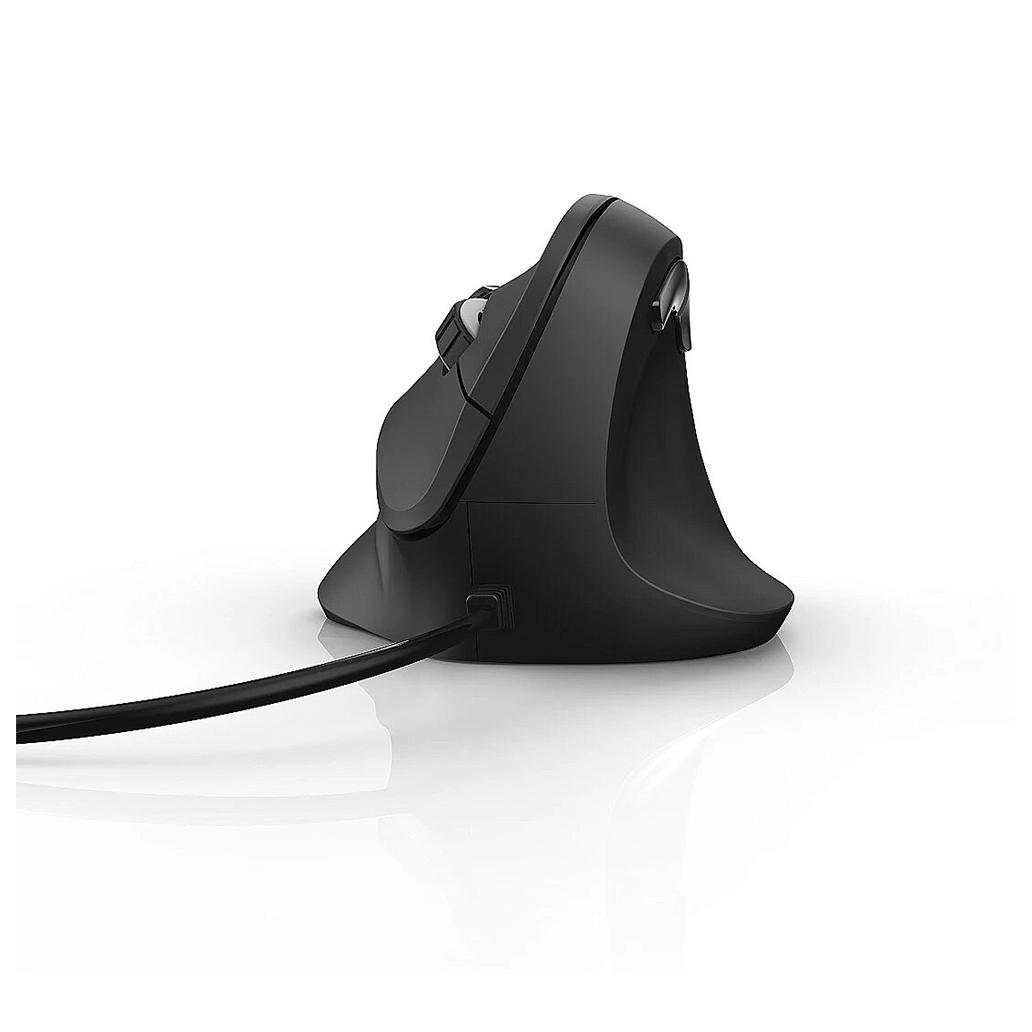 Rato ergonômico vertical com fio Hama EMC-500 preto, confortável e de alta performance, visualização do dispositivo.