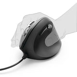 Rato ergonômico vertical com fio Hama EMC-500 preto, design confortável, ideal para uso prolongado, alto desempenho e precisão.