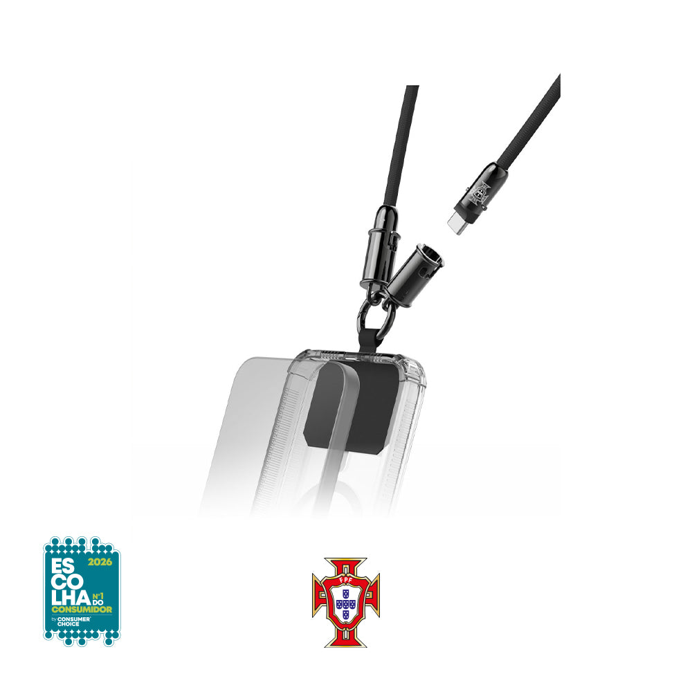 Cabo USB-C 2.0 Lanyard FPF preto de 1,2m da Hama, com conectores USB-C e design compacto.