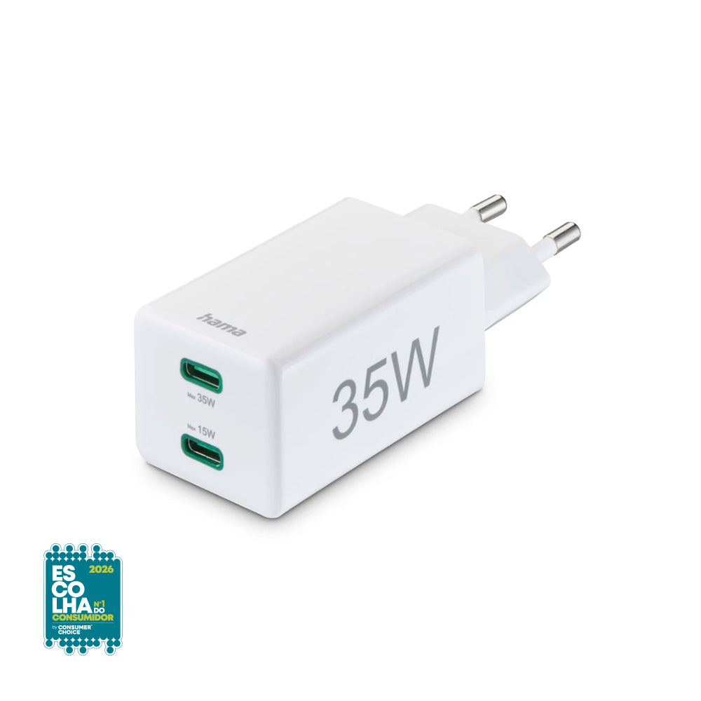 Carregador USB-C 2 Portas 35W Rápido Branco