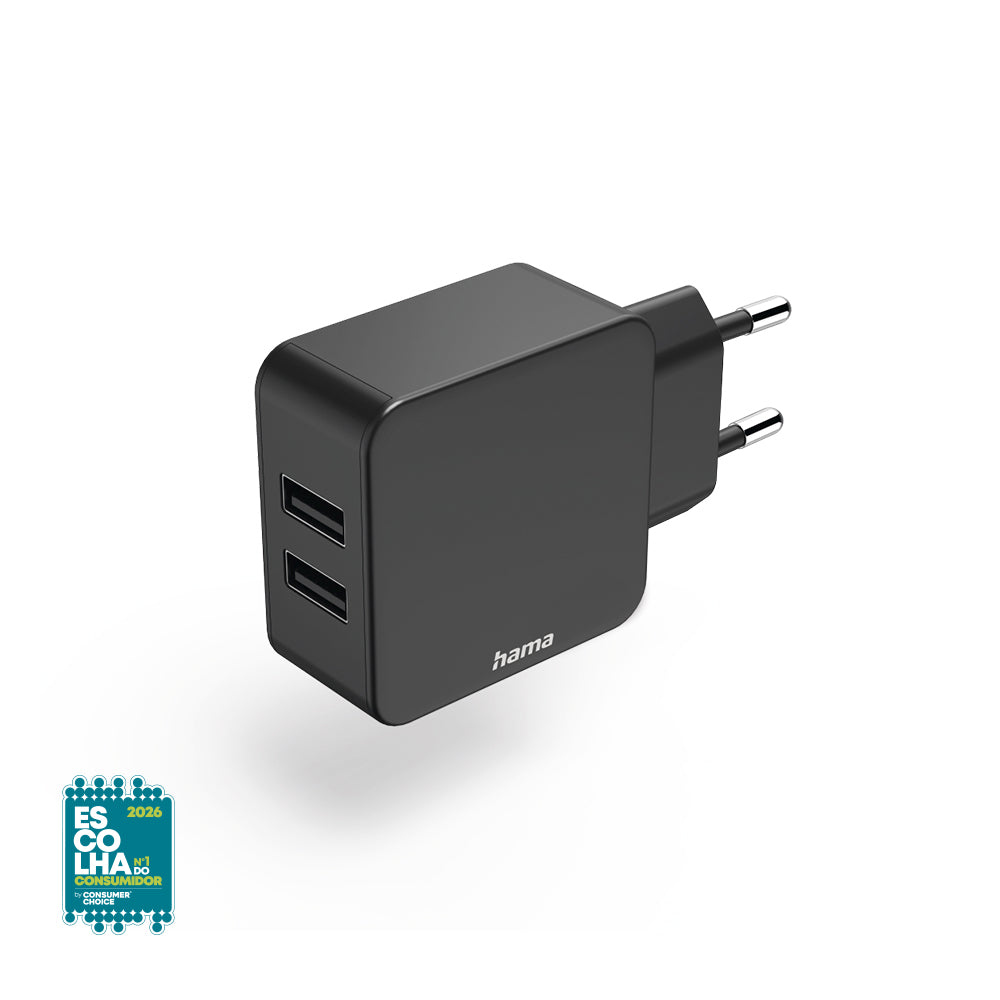 Carregador USB-A 2 Portas 12W Preto