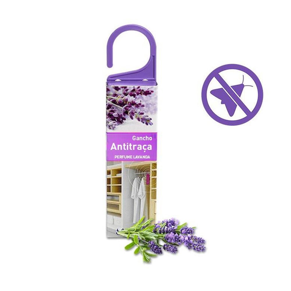 Inseticida Amahogar Anti-Traça Gancho com aroma de lavanda, proteção natural e eficaz contra insetos indesejados.