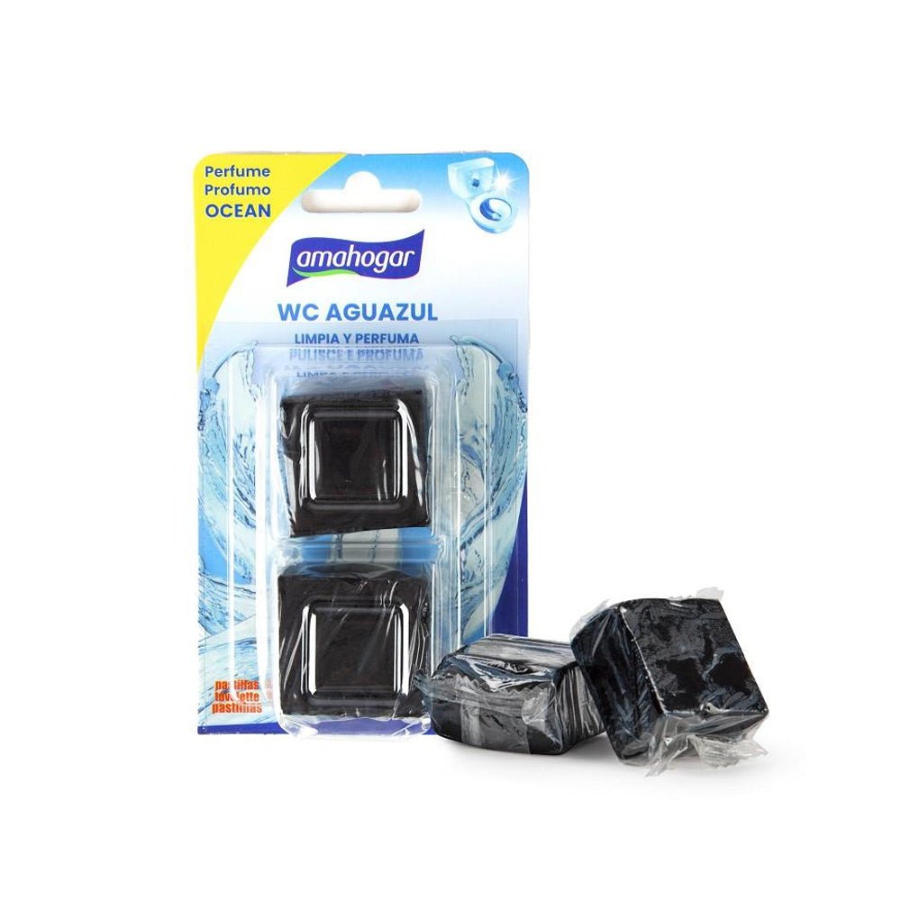 Recarga de bloco sanitário WC Água Azul da marca Amahogar, pacote com 2 unidades, ideal para vasos sanitários.