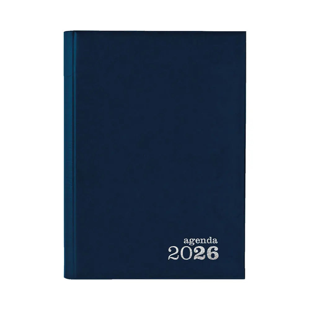 Agenda diária azul 2026 Ambar, tamanho 140x200mm, com páginas diárias, capa resistente e design simples.
