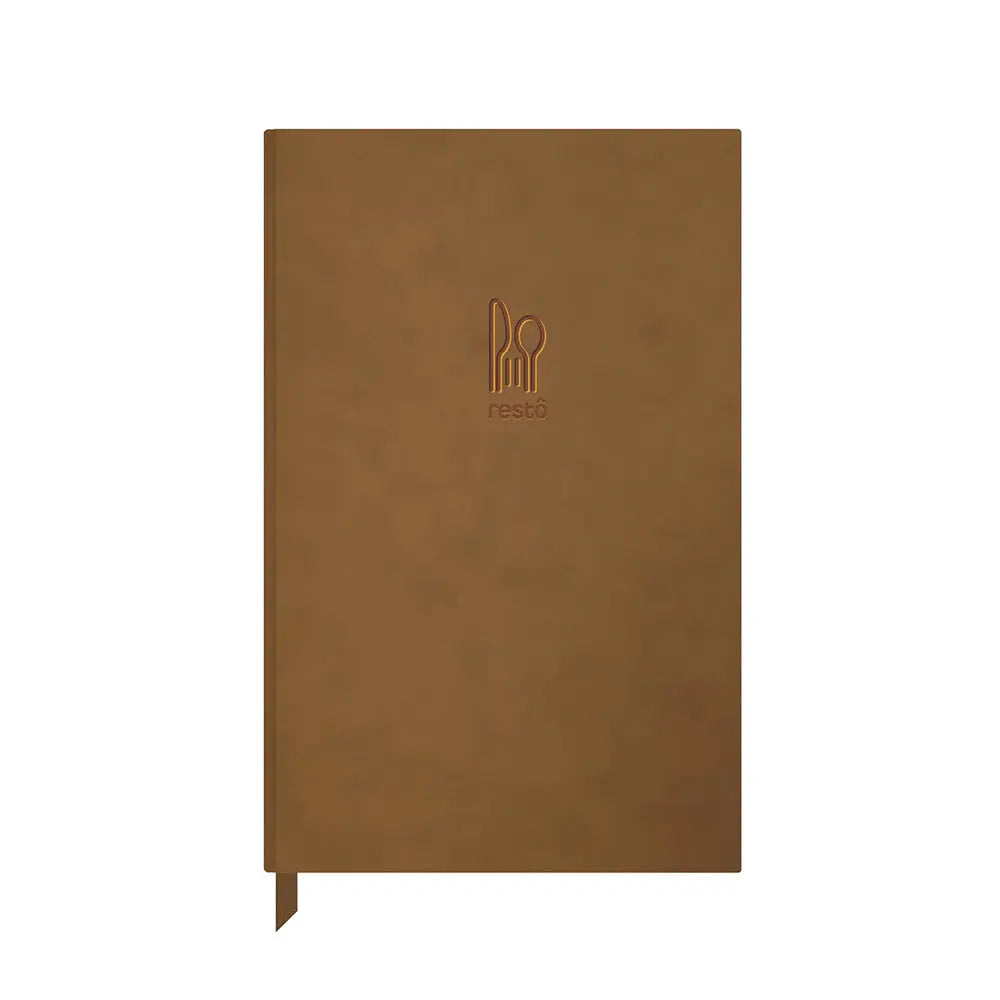 Agenda para restaurante Ambar, tamanho 185x290mm, cor castanho, com páginas para organização e reservas